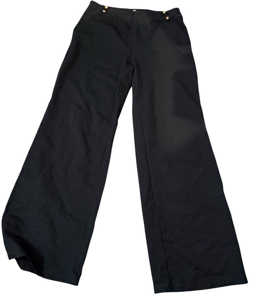Willit Black Sailor Dress Pants, Pull-On Straight Leg Work Office, Women Large